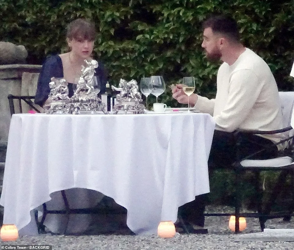 Taylor Swift and Travis Kelce only have eyes for each other as they enjoy a romantic dinner for two on lone table in gigantic grounds of their €20k-a-night villa in Lake Como