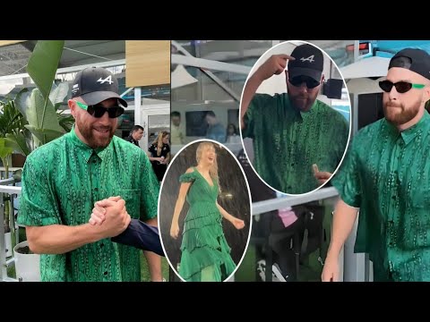 Travis Kelce goes casual in green as he continues solo weekend at F1’s Miami Grand Prix without Taylor Swift