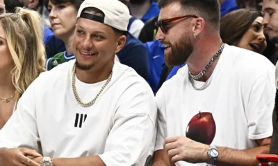 See Travis Kelce sit courtside with Patrick and Brittany Mahomes at NBA playoff game: Hear the crowd's seemingly negative reaction to the Kansas City Chiefs tight end.