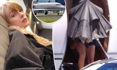 EXCLUSIVE: Taylor Swift steps off private jet hidden by an umbrella at Edinburgh airport before being whisked away under police escort as excitement builds for first UK leg of sell-out Eras tour