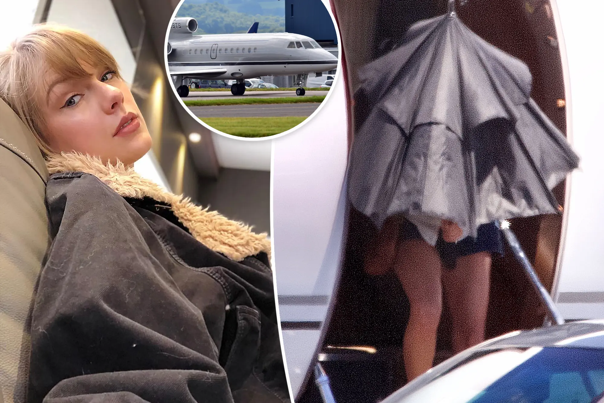 EXCLUSIVE: Taylor Swift steps off private jet hidden by an umbrella at Edinburgh airport before being whisked away under police escort as excitement builds for first UK leg of sell-out Eras tour
