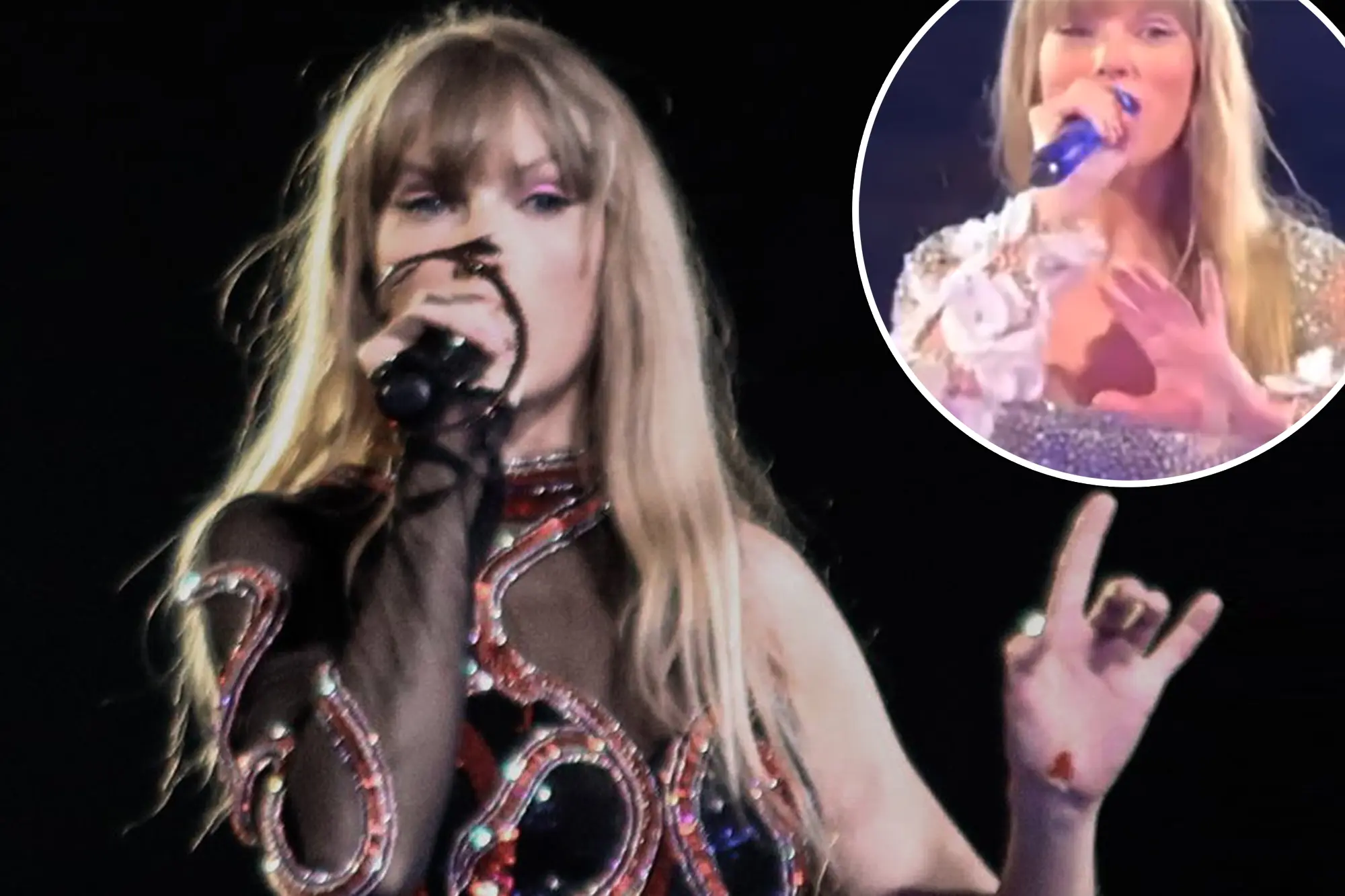 Ouch! Taylor Swift explains how she lost a 'chunk' from her hand while performing in Houston - after fans noticed nasty injury during Eras Tour