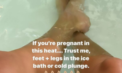 WATCH: Pregnant Hailey Bieber beats the heat with an ice bath - as she and Justin Bieber expect their first child together: She shared a chilling image to her Instagram Story of her legs and feet submerged in an ice bath.