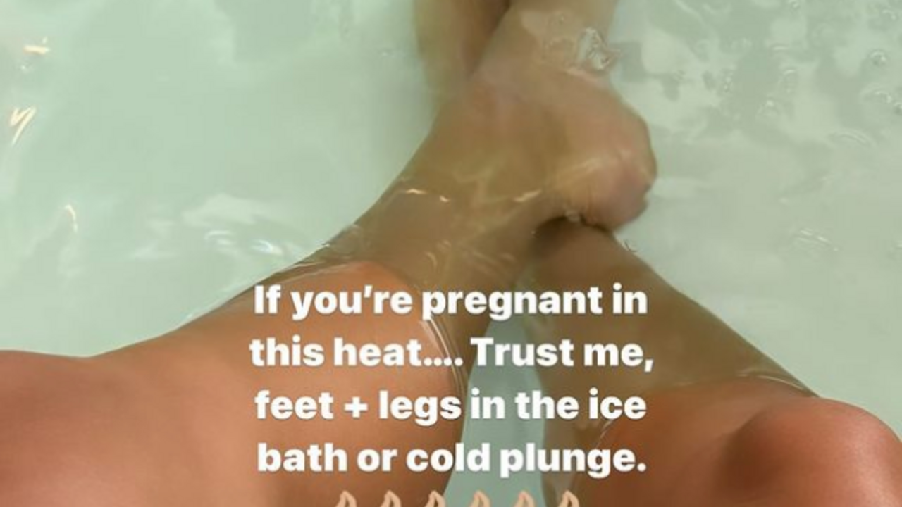 WATCH: Pregnant Hailey Bieber beats the heat with an ice bath - as she and Justin Bieber expect their first child together: She shared a chilling image to her Instagram Story of her legs and feet submerged in an ice bath.